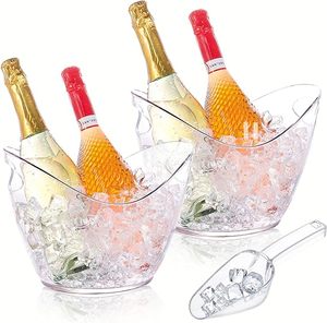 Party Ice Bucket Champagne Bucket with Plastic Champagne Glasses Disposable Brunch Cups Bridal Shower Decoration Wine Cooler