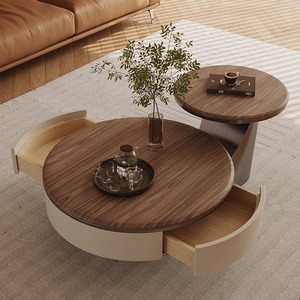 PurelyFeel İtalyan ışık lüks gelişmiş anlamda katı ahşap yuvarlak sehpa 2024 yeni küçük oturma odası ev <span class=keywords><strong>high</strong></span>-end çay masası - Product Image 4