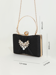 Bell Square Polyester Pearl-head Pleated Diamond-studded Box <b>Clutch</b> Sparkling Evening Party Crossbody <b>Wedding</b> Luxury Design - Product Image 5