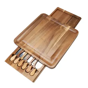 特大の木製チーズボードとナイフセットAcaciaWooded Charcuterie Boards with Drawers Serving Tray Cutting Board