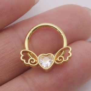 Heart Shaped <b>Wings</b> Hoop <b>Earrings</b> With Crystal Bezel Setting Silver Gold Stainless Steel Fashion Jewelry - Product Image 2
