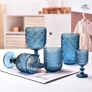 Copas <span class=keywords><strong>de</strong></span> Vino <span class=keywords><strong>de</strong></span> Vidrio <span class=keywords><strong>de</strong></span> Color Azul Prensado, para Fiestas, Bodas, Cumpleaños, Hogar, Venta al Por Mayor - Product Image 2