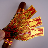 Étiquette de bande de cigare personnalisée durable en feuille d'or holographique 24 carats en relief, protection anti-ultraviolet, qualité alimentaire, marque privée
