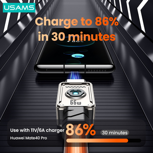 Usams sj686 66 Wát sạc nhanh USB-C Cáp dữ liệu với ánh sáng Kẽm hợp kim điện thoại di động siêu sạc cáp kabel - Product Image 5