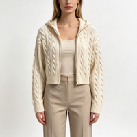 Kajsa – Nouveaux cardigans en tricot personnalisés OEM & ODM pour femmes, de haute qualité, bleus, à fermeture éclair, à capuche, hauts en maille à manches longues, vente en gros