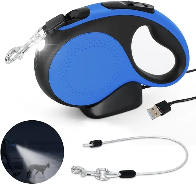 2024 nouveaux produits tendance pour animaux de compagnie tout en un rechargeable LED allument la laisse de chien USB réglable rétractable automatique