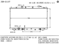 Radiateurs de refroidissement d'air JD 21157 pour HONDA ACCORD EX EX-L3.5 2008-2011 AT Radiateur 19010-R70-A51 Radiateur de refroidissement en aluminium brasé
