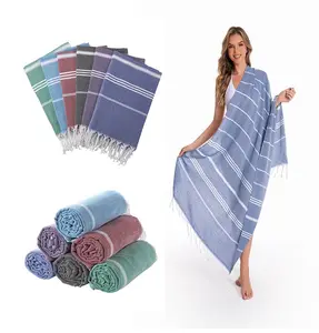 Cotton Oversized 100*180cm Custom Size Turkish Beach Towels With Tassels Quick-dry Striped Fouta Beach Towel