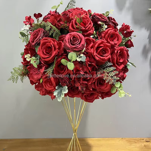 ดอกกุหลาบผ้าไหมเทียมสีเบอร์กันดี จัดเรียงรูปทรงกลม สำหรับงานแต่งงาน วันวาเลนไทน์ ตรุษจีน คริสต์มาส - Product Image 3