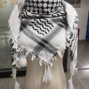 Manufacturer Arab Palestine <strong>Black</strong> White Plaid Pattern Unisex <strong>Shawls</strong> for Men Brand Quality Woven Keffiyeh Scarves Hijab - Product Image 2