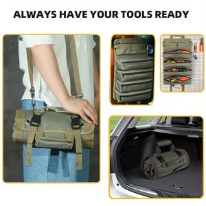 Sac à outils enroulable, boîte de rangement avec 2 pochettes à fermeture éclair détachables, petit porte-outils compact pour tournevis, clé à molette, clé plate - Product Image 4