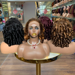 Perruques 100% cheveux humains bouclés et rebondissants de 14 pouces pour femmes noires, perruque frontale en dentelle à ondulations lâches vietnamiennes, 13x4, avec dentelle frontale complète - Product Image 1