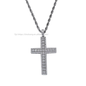 Single Row <b>Cross</b> Pendant | Hip Hop Jewelry Copper Inlaid Zircon Trendy Versatile, Trimmed <b>Cross</b> Necklace - Product Image 5