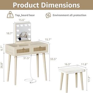 <span class=keywords><strong>Coiffeuse</strong></span> avec miroir Hollywoodien et table de maquillage avec tiroirs et prise électrique pour chambre à coucher - Product Image 2