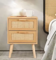 Table de chevet rustique en bois massif pour chambre à coucher, avec tiroirs en rotin, design moderne, garantie de 3 ans
