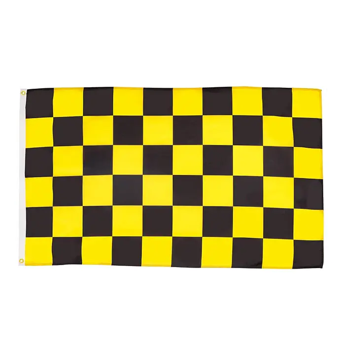 Individuelle schwarze und gelbe Check-Flagge  3 × 5 Fuß  100 D Polyester Karren-Rennbanner mit zwei Metallgrößen