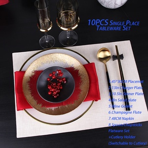 Nouvel ensemble <span class=keywords><strong>de</strong></span> vaisselle <span class=keywords><strong>de</strong></span> luxe chinois pour une personne, assiettes <span class=keywords><strong>de</strong></span> présentation en verre à bordure dorée dégradée, verres à vin pour hôtel oriental, cadeau <span class=keywords><strong>de</strong></span> mariage - Product Image 2