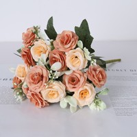 Bouquet de mini roses artificielles de luxe violettes, 15 têtes, 30 cm, en soie, pour arche de mariage, décoration de salon et de table.