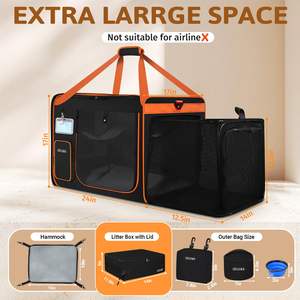 ที่ใส่แมวขนาดใหญ่พิเศษขยายได้พร้อมกล่องใส่ขยะในรถกระเป๋าใส่สัตว์เลี้ยงแบบนิ่มพับได้พร้อมล็อคซิปสำหรับแมว2ตัว - Product Image 3