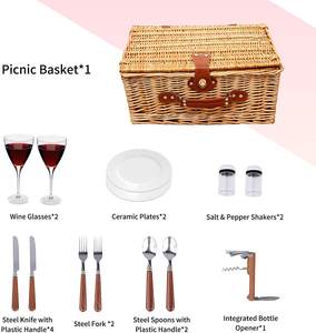 Panier cadeau en saule tressé personnalisé avec poignée pour rangement, panier de pique-nique carré en cannage F&M avec couvercle, vente en gros - Product Image 3