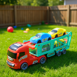 Ensemble de jouets de transport pour enfants avec remorque et quatre mini-voitures en plastique - Product Image 3
