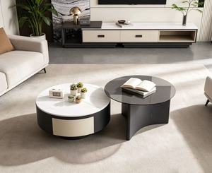 Modern <b>Round</b> <b>Coffee</b> <b>Table</b> Set Marble Top Storage Living Room Furniture Minimalist Design Black White Color - Product Image 1