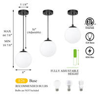 Lampes suspendues de cuisine réglables ETL, globe en verre noir mat, mini lampe suspendue moderne au-dessus de la table à manger