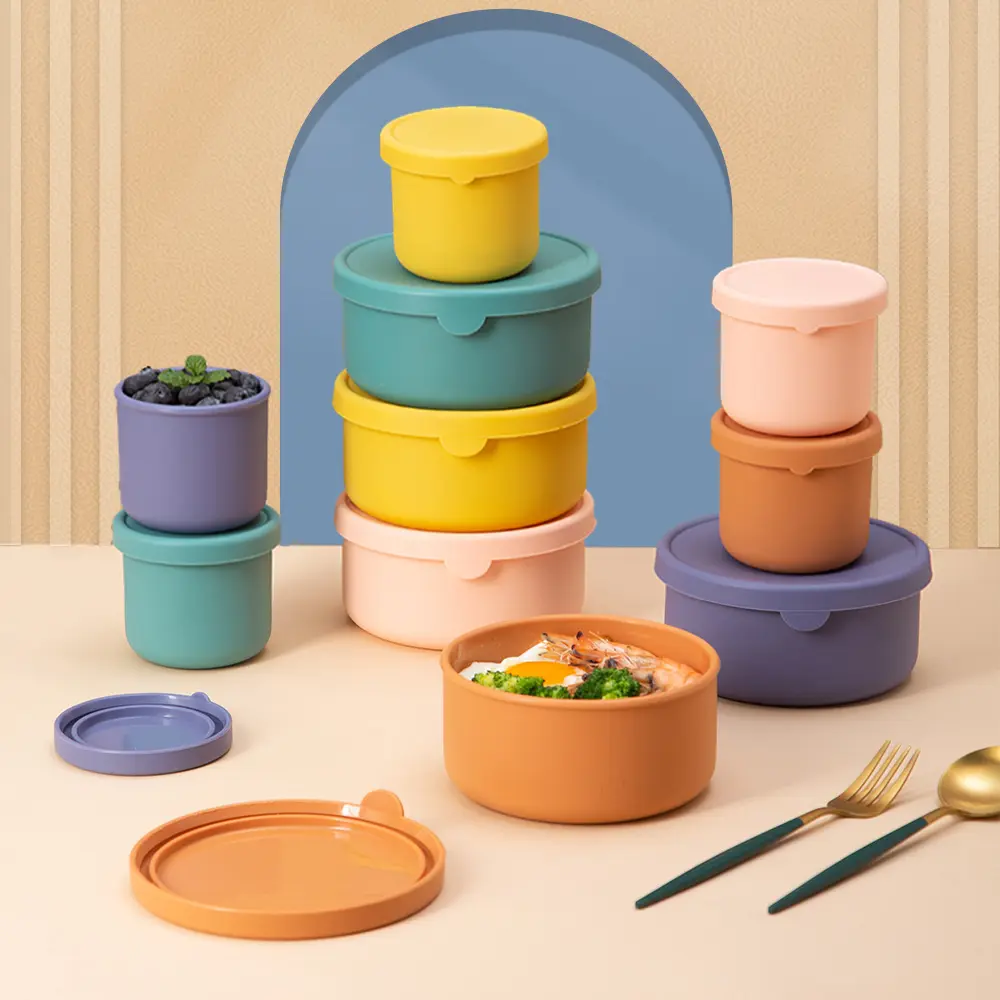 Japanse Stijl Bento Milieuvriendelijke Siliconen Bento Box Lunch Container Nieuwe Komende Zacht Exotische Siliconen Kom Met Deksel