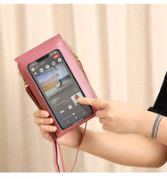 Tas selempang PU wanita, dompet kecil ritsleting, kartu foto kunci, layar sentuh kompatibilitas ponsel