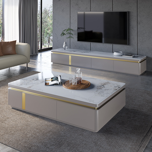 Oturma odası mobilya lüks kahve masası Set TV kabine kaya levha sehpa ahşap TV standı 2 metre depolama merkezi masa - Product Image 2