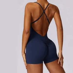 Removable Bra Cup Yoga Jumpsuit For Women Scrunch Butt Sports Fitness Gym Workout Bodysuit