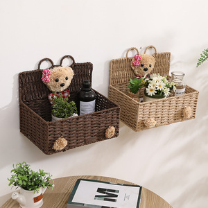 Creative wall-mounted straw and willow woven <b>storage</b> <b>basket</b>, wall decoration rattan woven <b>basket</b>, household sundries <b>storage</b> - Product Image 1