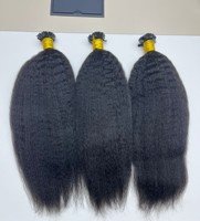 Vente en gros de cheveux duveteux Kinky Straight Flat Tip non transformés Remy Kinky Tressage Hair Keratin K Tip Flat Tip Extension de cheveux
