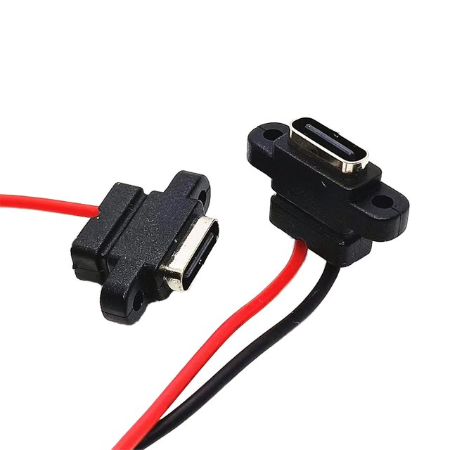 For Type-C 2p Waterproof Female Socket USB-C Connector Copper Contacts ABS Housing IP67 Rated 6p Connector with Wire