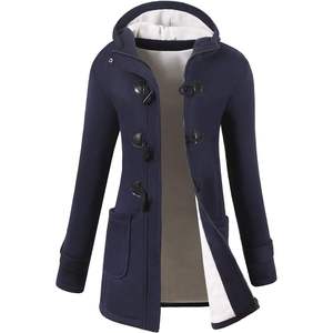 Abrigo Clásico de Invierno Personalizado para Mujer, Color Azul Marino, Tejido Grueso de Lana Mezclada, Chaqueta con Capucha y Mangas Largas, Talla XL - Product Image 1