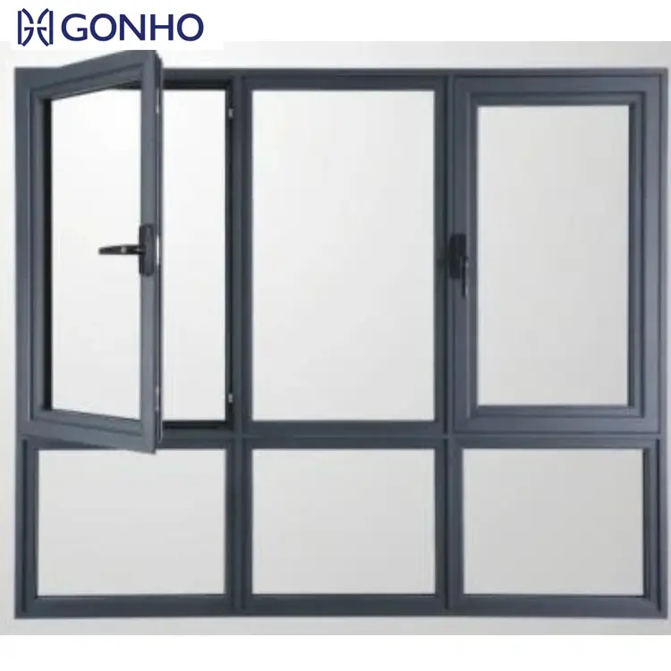 Puertas y ventanas abatibles de alta resistencia GONHO, vidrio de doble capa de aluminio aislado para uso residencial