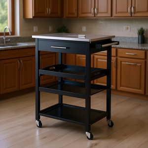 Chariot de cuisine Anthony en acier inoxydable, 1 tiroir, 3 étagères, design moderne et durable - Product Image 2