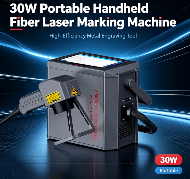 Handheld Portable 30W Fiber Laser Marking Machine High-Efficiency for Metal Engraving