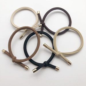 Elastici per <span class=keywords><strong>capelli</strong></span> beige moka a <span class=keywords><strong>strisce</strong></span> dritte con nodi e perline dorate, elastici per coda di cavallo da donna e ragazza, scrunchies. - Product Image 2