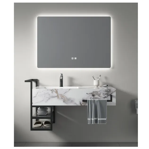 Vanities luxury single under sink marble countertop bathroom vanity Combo mirror cabinet set modern wash basin wall hung