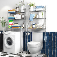 Salle de bain au sol Table de rangement pour toilettes Machine à laver Porte-serviettes Support de rangement en acier inoxydable à plusieurs niveaux
