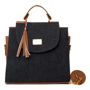 Bolso Bandolera de Mezclilla para Mujer Fana Hera, Cierre de Solapa, Decoración con Borlas, Estilo Casual, Asa Azul - Product Image 1