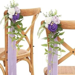 Outdoor Wedding Chair and Aisle Decoration Silk Artificial Flowers with <strong>Ribbon</strong> for Church Party Indoor/Outdoor Use - Product Image 1