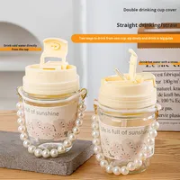 Ensemble de tasses à boire doubles en verre universel, créatif, de haute valeur, résistant aux hautes températures, avec bracelet en perles