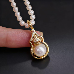 31441 Accessoires en perles DIY Pendentif en argent S925 avec plateau de style gourde et perles rondes de 9-10 mm Colliers de mode féminine - Product Image 3