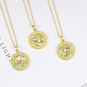 September Hot Selling Embossed <b>Gold</b> Plated Pendant <b>Necklace</b> 12 Star Signs <b>Coin</b> Birth <b>Necklace</b> - Product Image 1