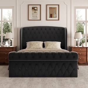 Letto Moderno di Lusso con Rivestimento in Velluto, Telaio Regolabile Durevole, Capacità di Carico 450 kg, Misura King/Queen, in Quercia - Product Image 2
