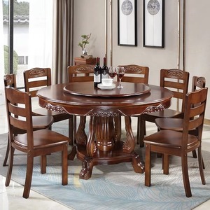 Set Moderno e Semplice per Ristorante Cinese, <span class=keywords><strong>Tavolo</strong></span> Rotondo Grande in Legno Massello con Sedie, Combinazione per Uso Domestico - Product Image 3