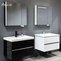 Ensemble de meubles de salle de bain modernes européens en PVC imperméable, avec miroir, armoire murale flottante pour hôtel