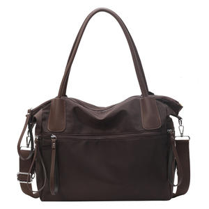 2024新款女式大容量斜挎包多口袋大学生手提包带拉链<span class=keywords><strong>PU</strong></span>拼接尼龙肩包 - Product Image 2